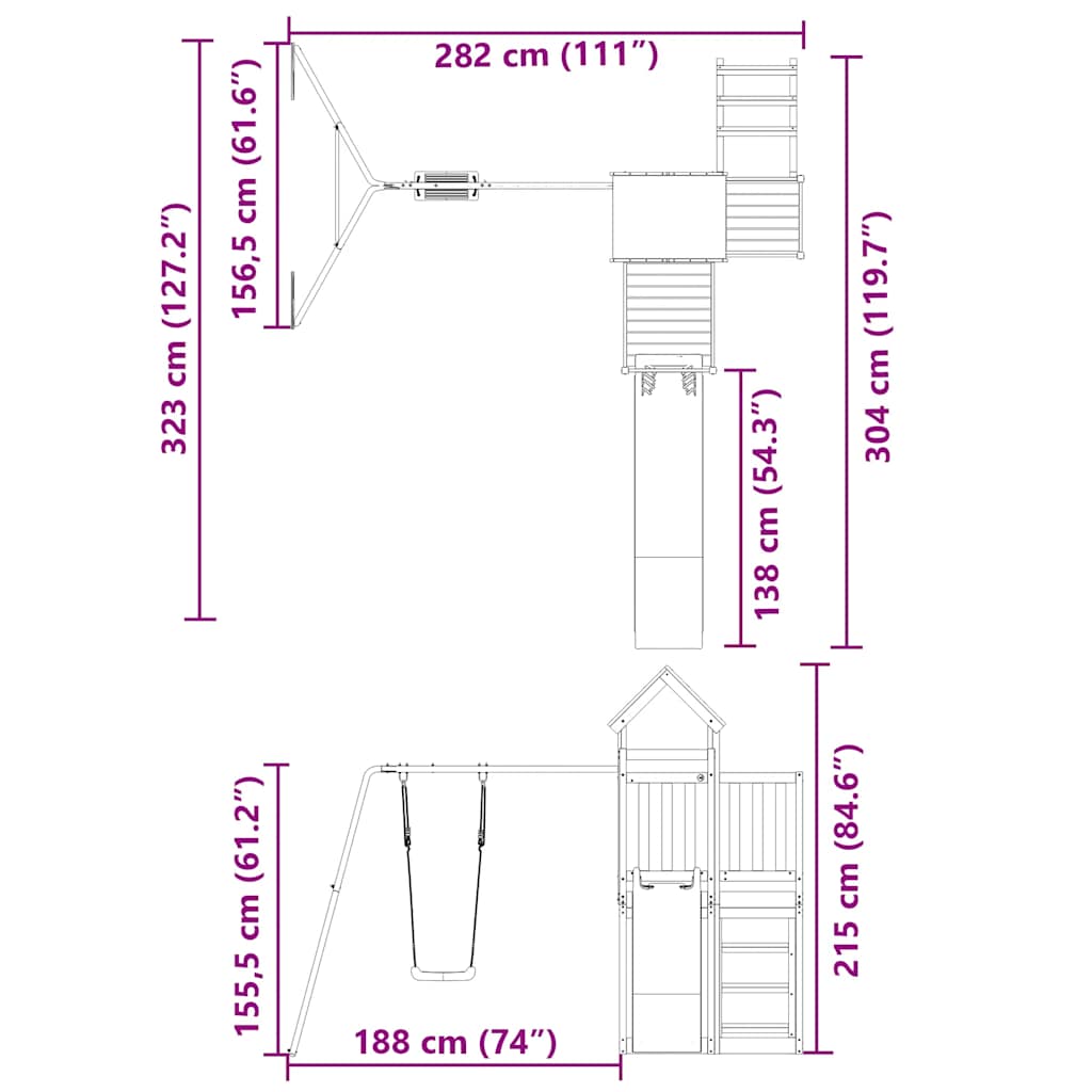 vidaXL Outdoor Playset Solid Wood Pine - Brown - 33282