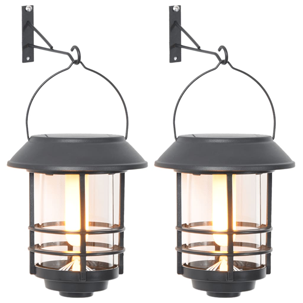 vidaXL Solar Outdoor Wall Lanterns 2 pcs Warm White Flickering Flame - Black
