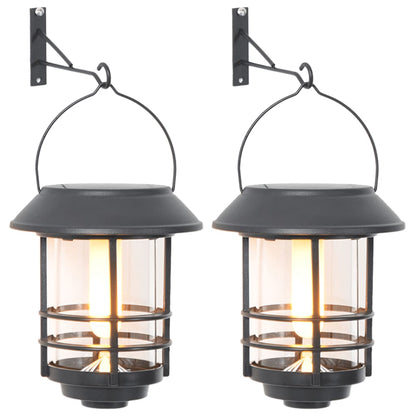 vidaXL Solar Outdoor Wall Lanterns 2 pcs Warm White Flickering Flame - Black