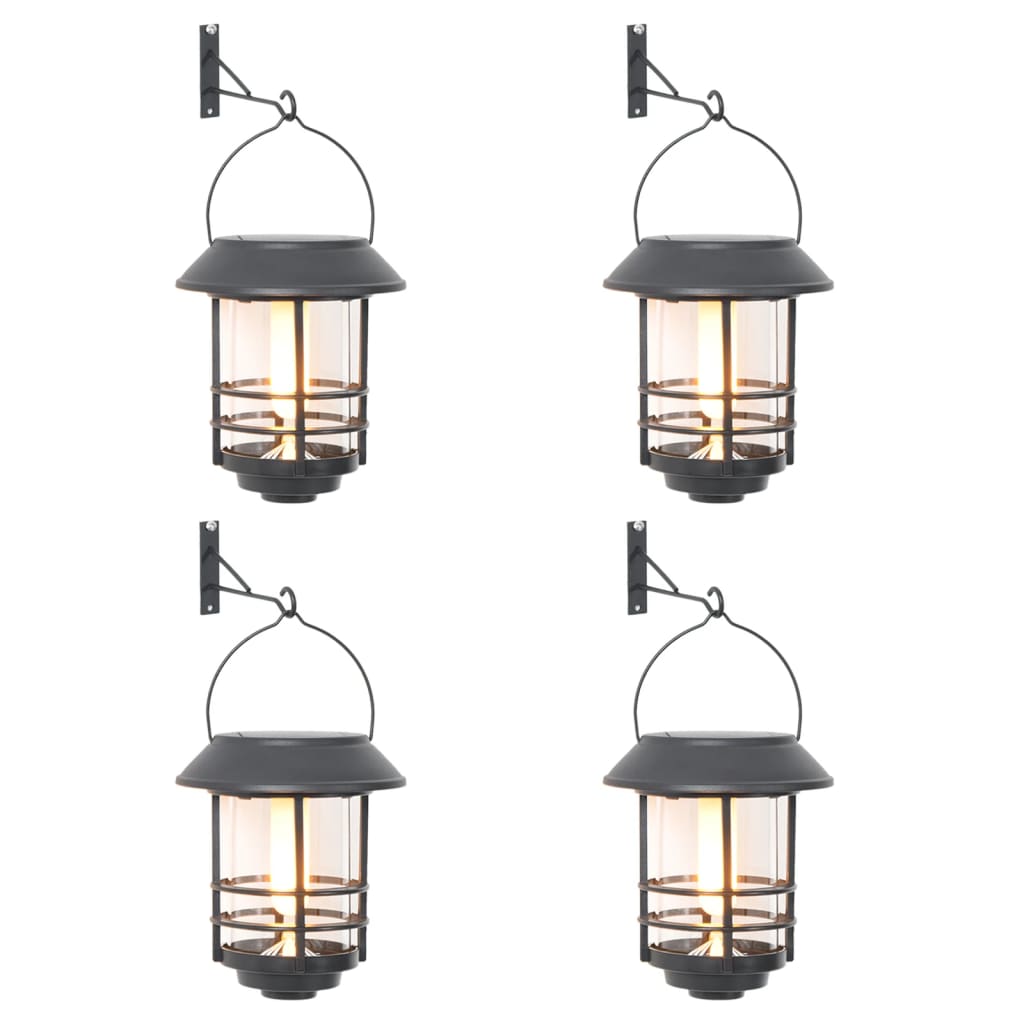 vidaXL Solar Outdoor Wall Lanterns 4 pcs Warm White Flickering Flame - Black