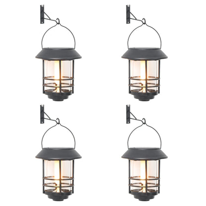 vidaXL Solar Outdoor Wall Lanterns 4 pcs Warm White Flickering Flame - Black