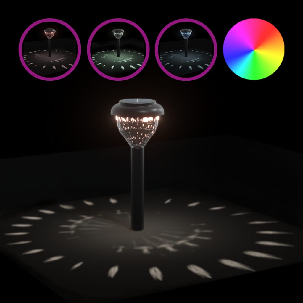 vidaXL Solar Pathway Lights with Ground Spikes 4 pcs Warm White & RGB - Black