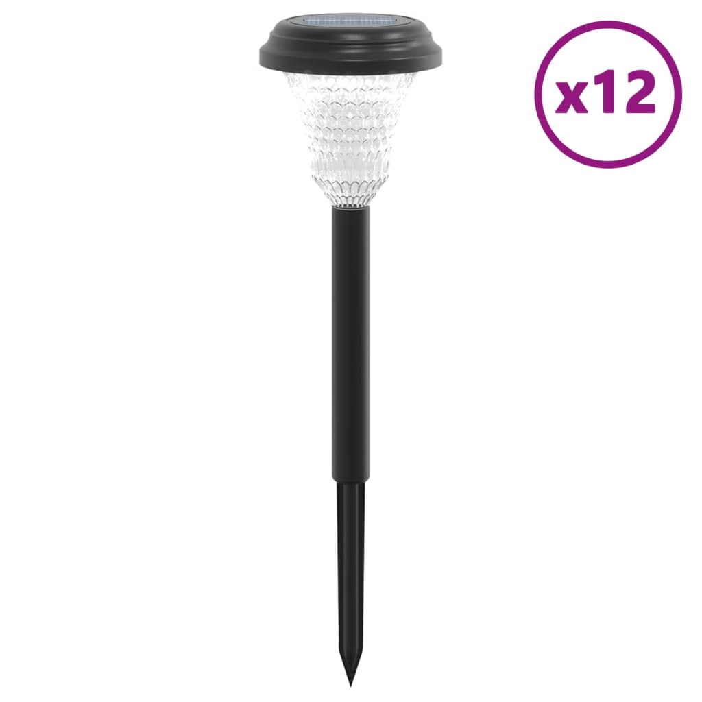 vidaXL Solar Pathway Lights with Ground Spikes 12 pcs White - Black - 54405
