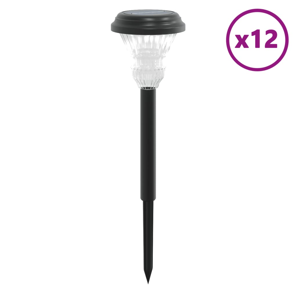vidaXL Solar Pathway Lights with Ground Spikes 12 pcs White - Black - 54414