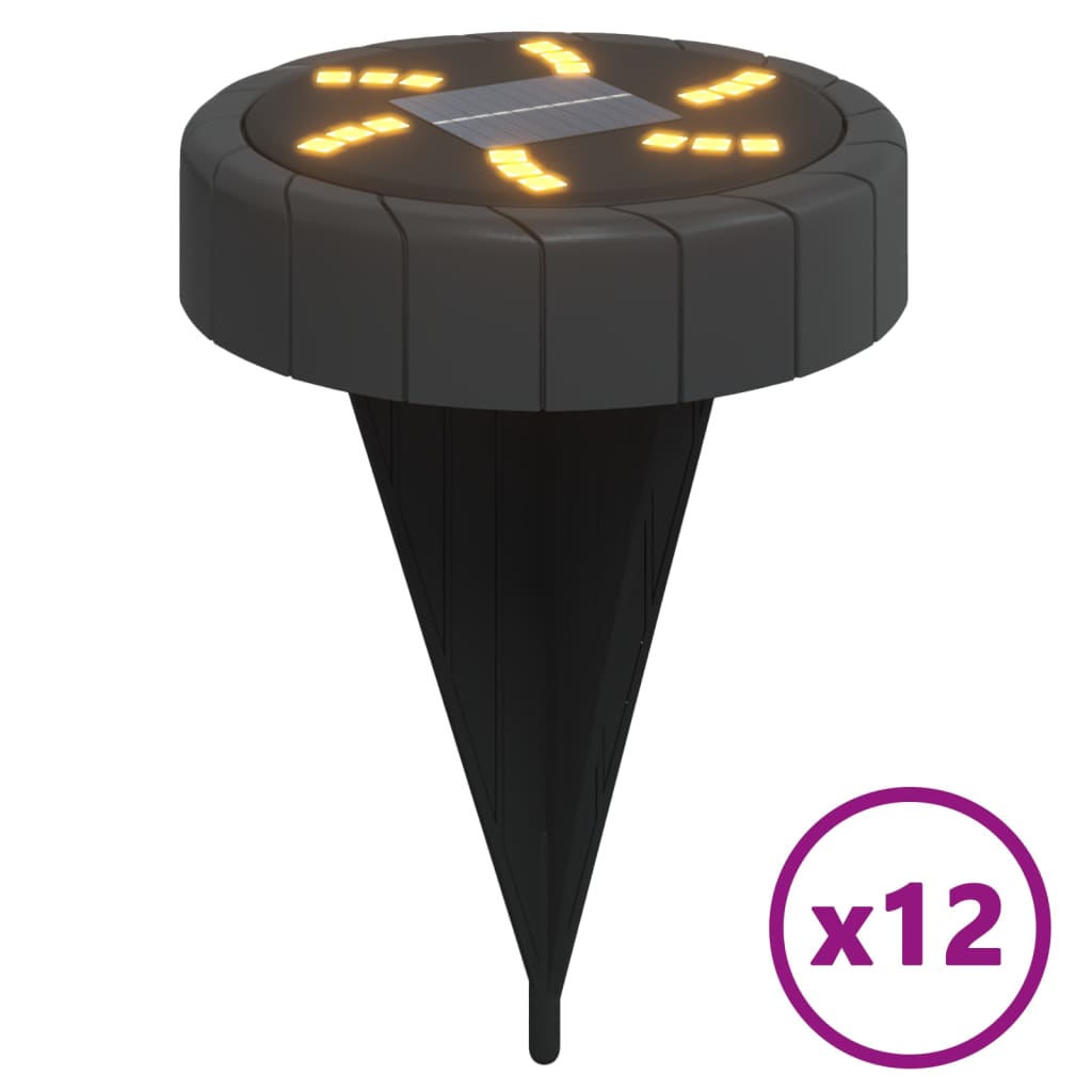 vidaXL Solar Ground Lights with Ground Spikes Outdoor 12 pcs Warm White - Black