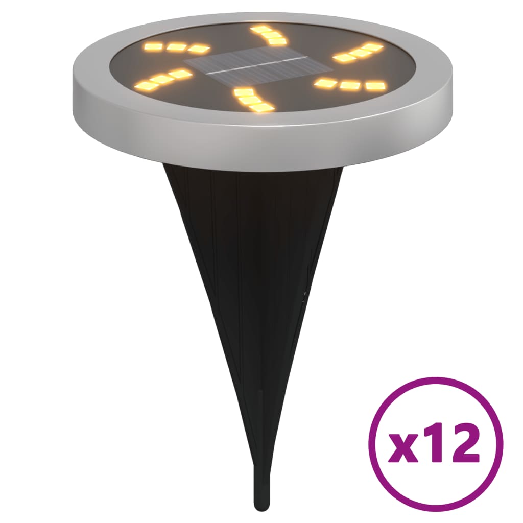 vidaXL Solar Ground Lights with Ground Spikes Outdoor 12 pcs Warm White - Black - 54453