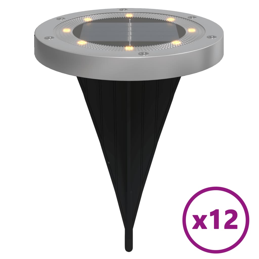 vidaXL Solar Ground Lights with Ground Spikes Outdoor 12 pcs Warm White - Black - 54470