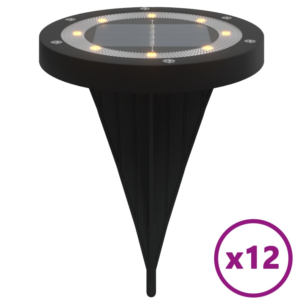vidaXL Solar Ground Lights with Ground Spikes Outdoor 12 pcs Warm White - Black - 54496