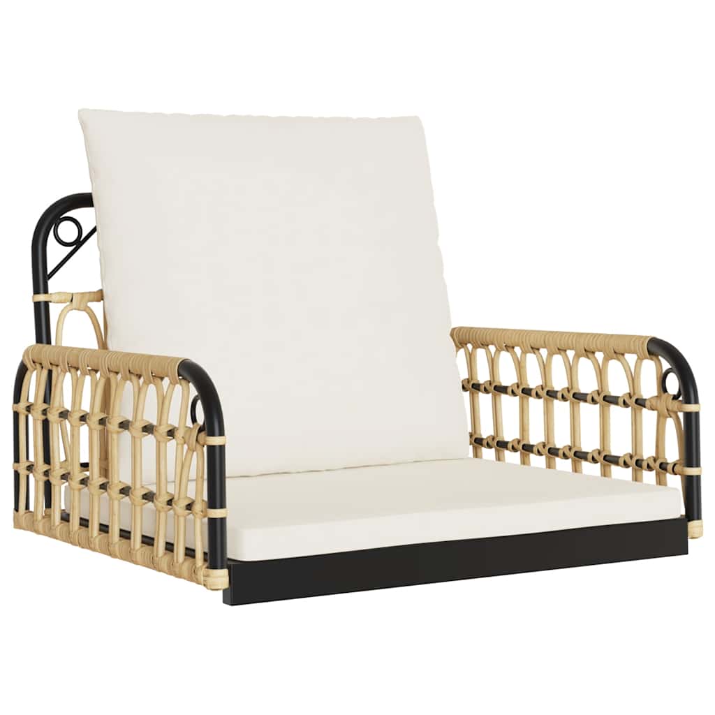 vidaXL Swing Chair with Cushions 63x58x39 cm Poly Rattan and Steel - Brown