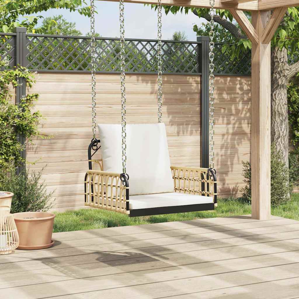 vidaXL Swing Chair with Cushions 63x58x39 cm Poly Rattan and Steel - Brown