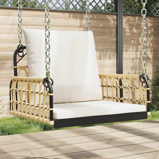 vidaXL Swing Chair with Cushions 63x58x39 cm Poly Rattan and Steel - Brown