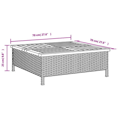vidaXL Garden Table Black 70x70x25 cm Rattan and Acacia Wood