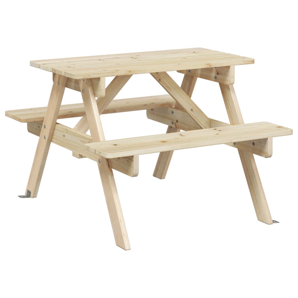 vidaXL Picnic Table for 4 Kids with Umbrella Solid Wood Fir - Brown