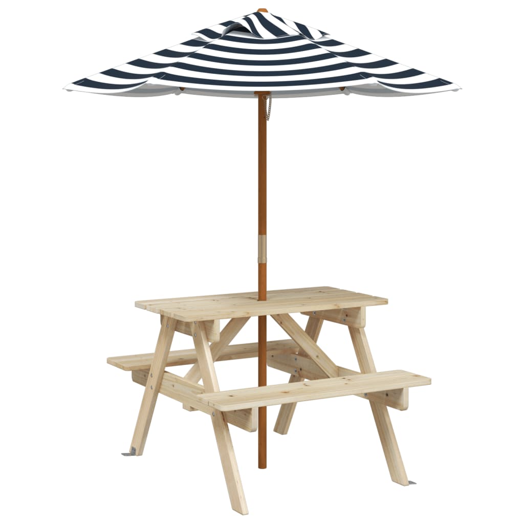 vidaXL Picnic Table for 4 Kids with Umbrella Solid Wood Fir - Brown - 24689
