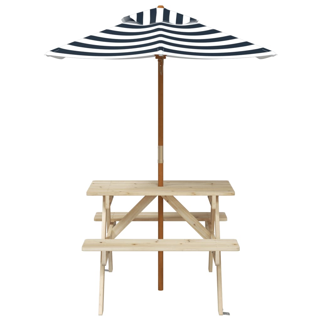 vidaXL Picnic Table for 4 Kids with Umbrella Solid Wood Fir - Brown - 24689