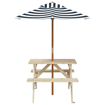 vidaXL Picnic Table for 4 Kids with Umbrella Solid Wood Fir - Brown - 24689