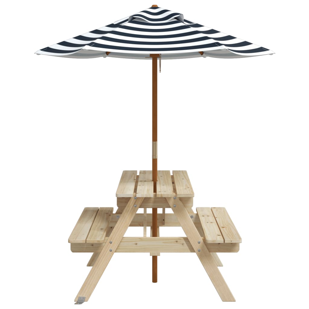 vidaXL Picnic Table for 4 Kids with Umbrella Solid Wood Fir - Brown - 24689