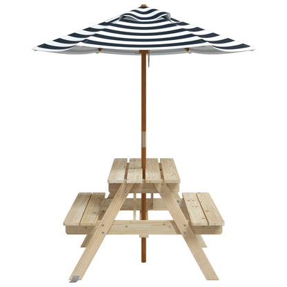 vidaXL Picnic Table for 4 Kids with Umbrella Solid Wood Fir - Brown - 24689