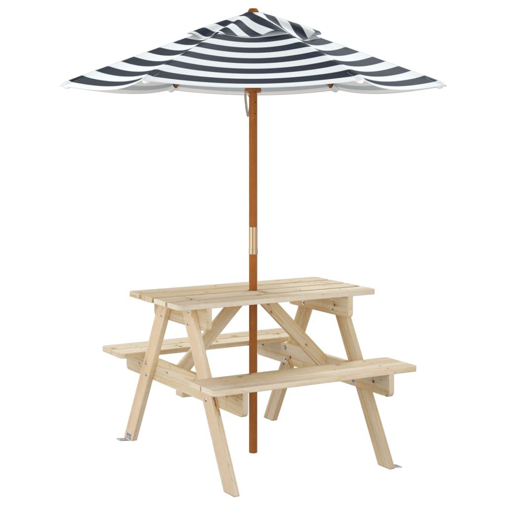 vidaXL Picnic Table for 4 Kids with Umbrella Solid Wood Fir - Brown - 24689