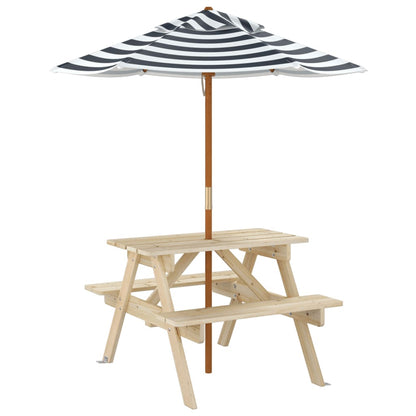 vidaXL Picnic Table for 4 Kids with Umbrella Solid Wood Fir - Brown - 24689