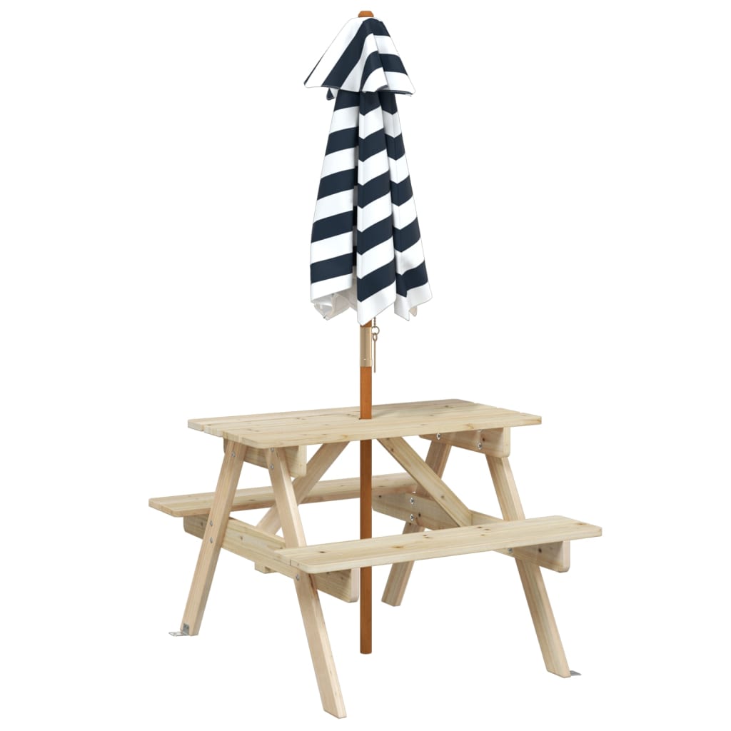 vidaXL Picnic Table for 4 Kids with Umbrella Solid Wood Fir - Brown - 24689
