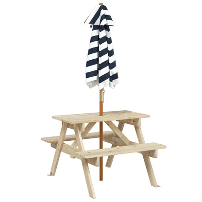 vidaXL Picnic Table for 4 Kids with Umbrella Solid Wood Fir - Brown - 24689