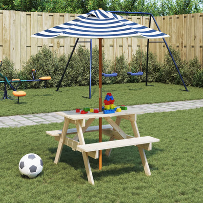vidaXL Picnic Table for 4 Kids with Umbrella Solid Wood Fir - Brown - 24689