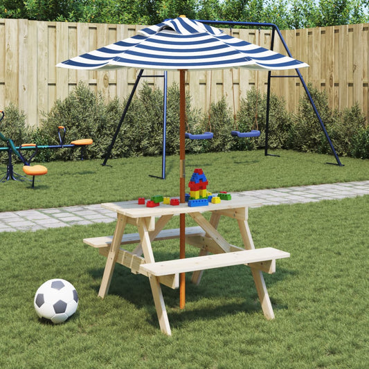 vidaXL Picnic Table for 4 Kids with Umbrella Solid Wood Fir - Brown - 24689