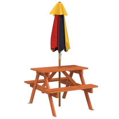 vidaXL Picnic Table for 4 Kids with Umbrella Solid Wood Fir - Brown - 24698