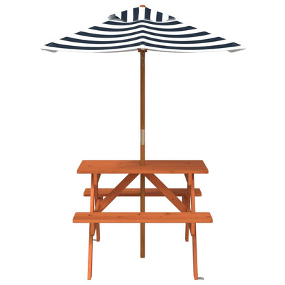 vidaXL Picnic Table for 4 Kids with Umbrella Solid Wood Fir - Brown - 24701