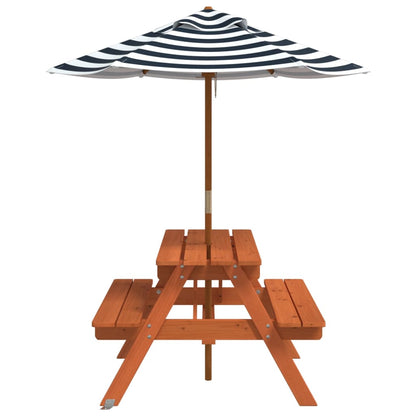 vidaXL Picnic Table for 4 Kids with Umbrella Solid Wood Fir - Brown - 24701