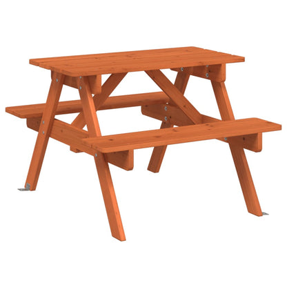 vidaXL Picnic Table for 4 Kids with Umbrella Solid Wood Fir - Brown - 24701