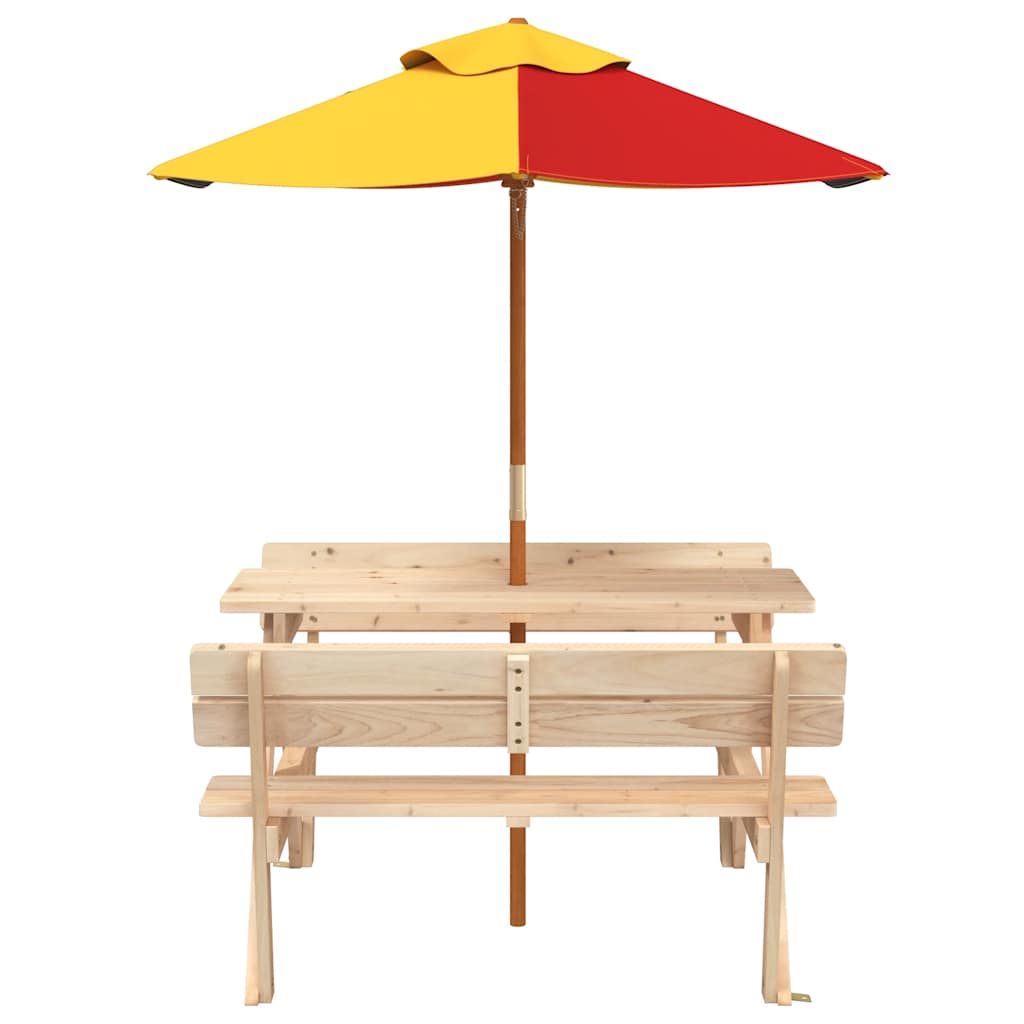 vidaXL Picnic Table for 4 Kids with Umbrella Solid Wood Fir - Brown - 24708