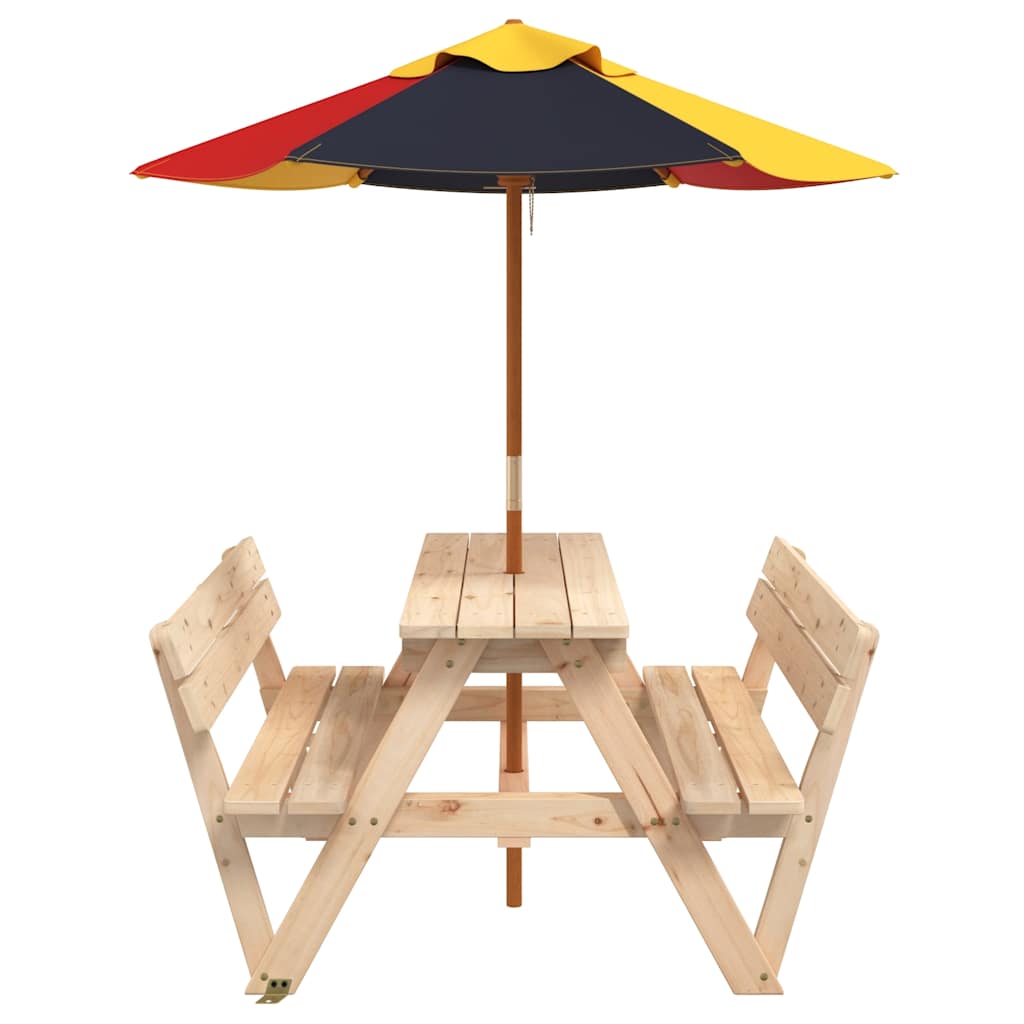vidaXL Picnic Table for 4 Kids with Umbrella Solid Wood Fir - Brown - 24708