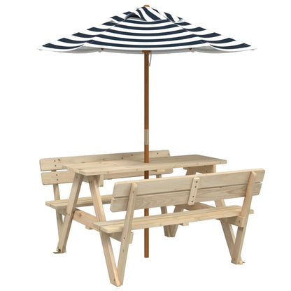 vidaXL Picnic Table for 4 Kids with Umbrella Solid Wood Fir - Brown - 24710