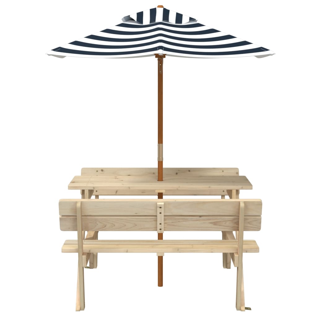 vidaXL Picnic Table for 4 Kids with Umbrella Solid Wood Fir - Brown - 24710