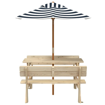 vidaXL Picnic Table for 4 Kids with Umbrella Solid Wood Fir - Brown - 24710