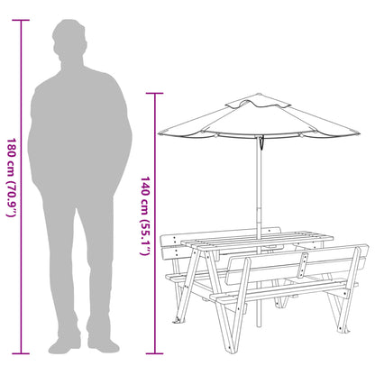vidaXL Picnic Table for 4 Kids with Umbrella Solid Wood Fir - Brown - 24710