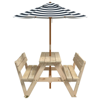 vidaXL Picnic Table for 4 Kids with Umbrella Solid Wood Fir - Brown - 24710