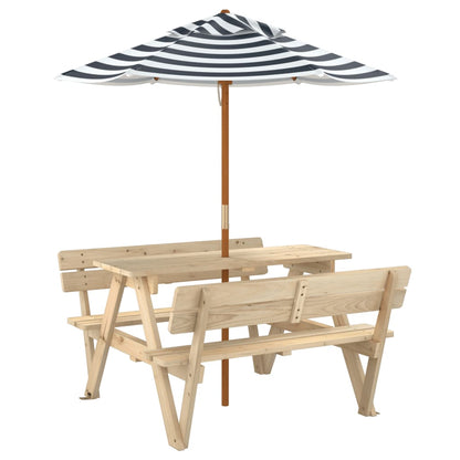 vidaXL Picnic Table for 4 Kids with Umbrella Solid Wood Fir - Brown - 24710