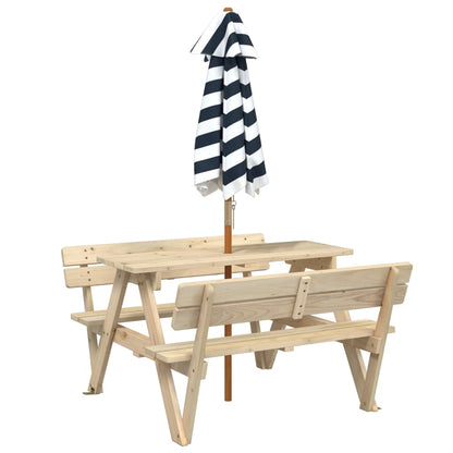 vidaXL Picnic Table for 4 Kids with Umbrella Solid Wood Fir - Brown - 24710
