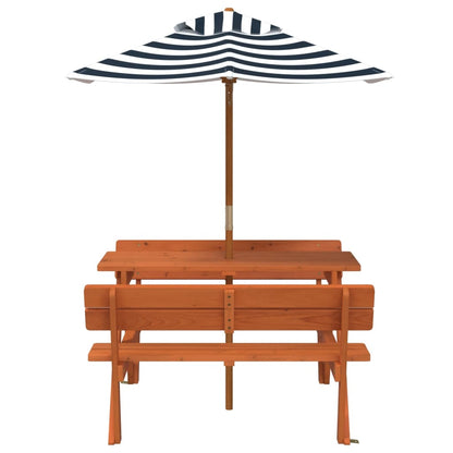 vidaXL Picnic Table for 4 Kids with Umbrella Solid Wood Fir - Brown - 24721