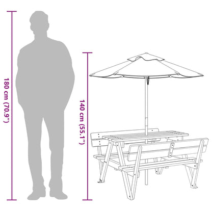 vidaXL Picnic Table for 4 Kids with Umbrella Solid Wood Fir - Brown - 24721