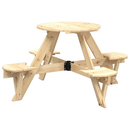 vidaXL Picnic Table for 4 Kids with Umbrella Round Solid Wood Fir - Brown