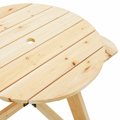 vidaXL Picnic Table for 4 Kids with Umbrella Round Solid Wood Fir - Brown
