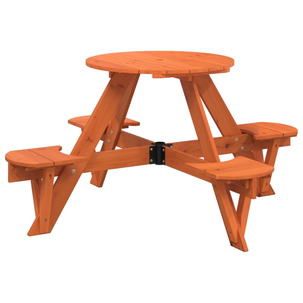 vidaXL Picnic Table for 4 Kids with Umbrella Round Solid Wood Fir - Brown - 24745