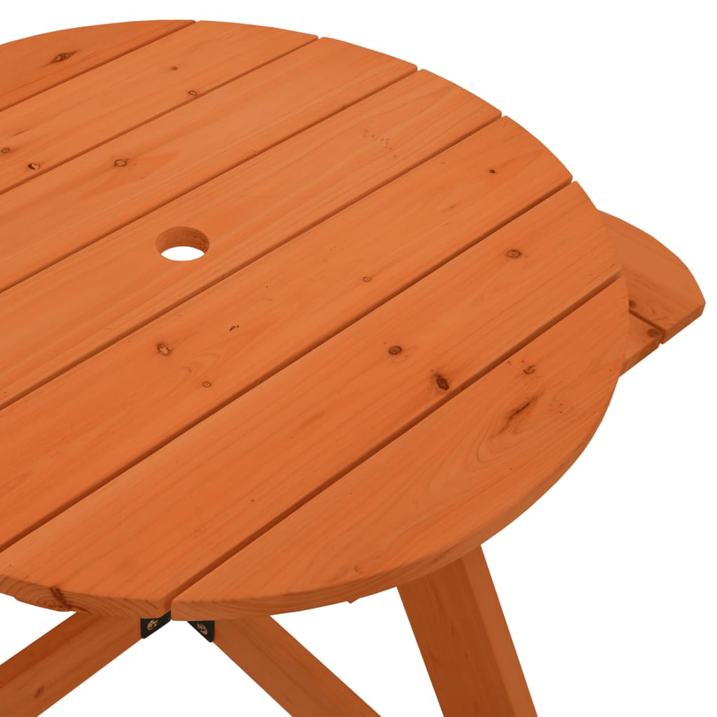 vidaXL Picnic Table for 4 Kids with Umbrella Round Solid Wood Fir - Brown - 24745