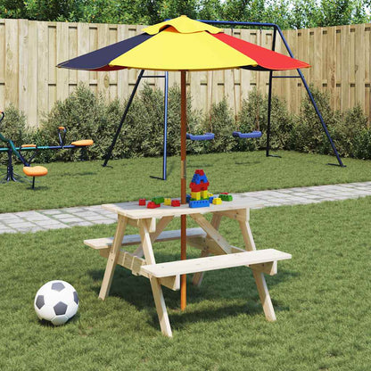 vidaXL Picnic Table for 4 Kids with Umbrella Hole Solid Wood Fir - Brown
