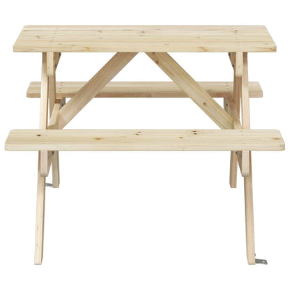 vidaXL Picnic Table for 4 Kids with Umbrella Hole Solid Wood Fir - Brown