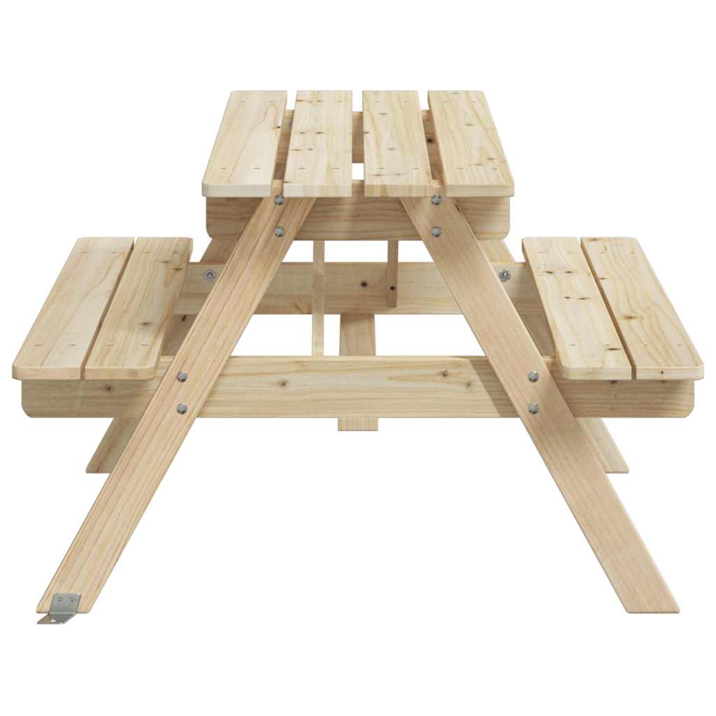 vidaXL Picnic Table for 4 Kids with Umbrella Hole Solid Wood Fir - Brown